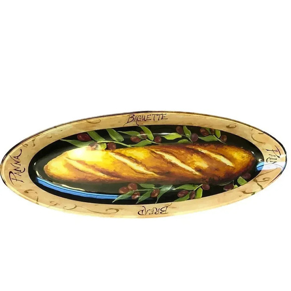 Vintage Unique Cottagecore Glass Barguette Bread Tray 16" Long Signed - Picture 1 of 7